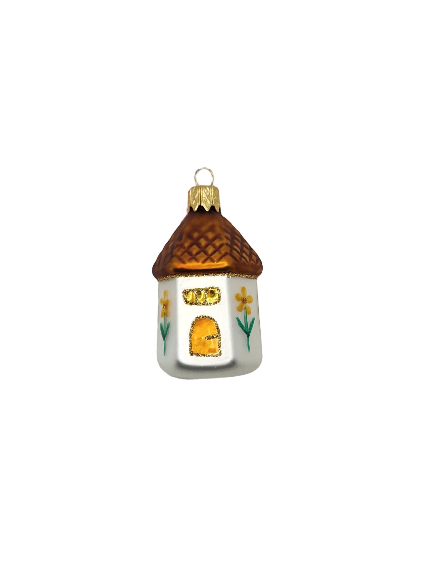 European Glass Christmas ornament of a House | Red Roof Hexagonal (I)