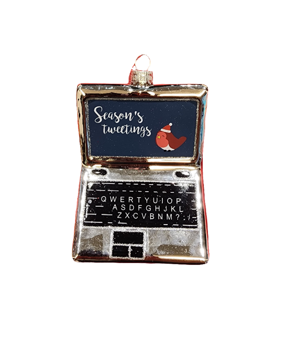European Glass Christmas ornament of a Laptop | Seasons Tweetings (G)