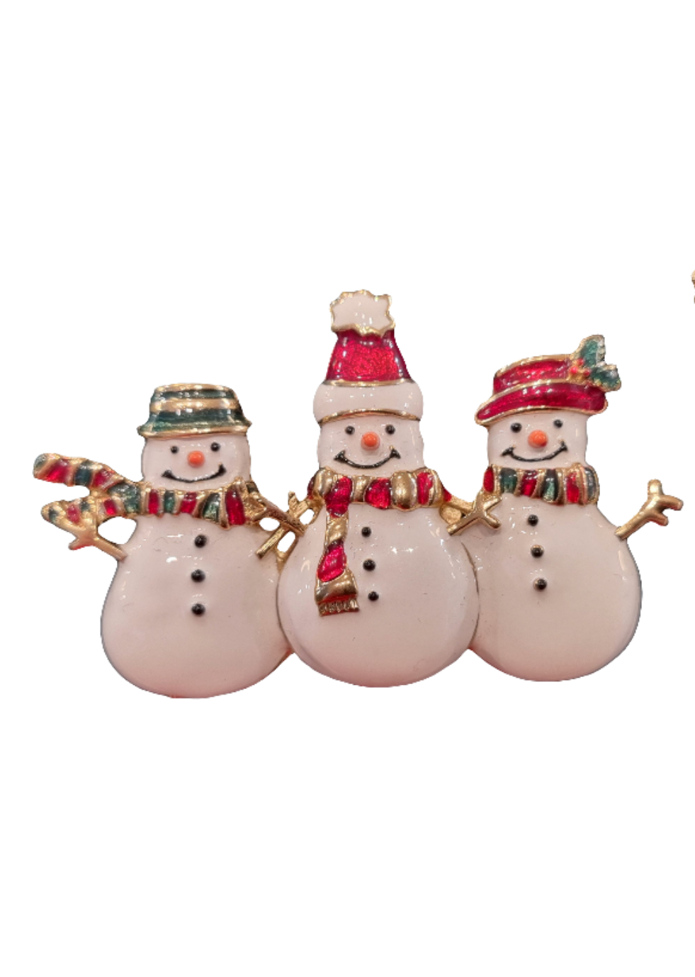 European Glass Christmas ornament of a Three Snowmen | Brooch V