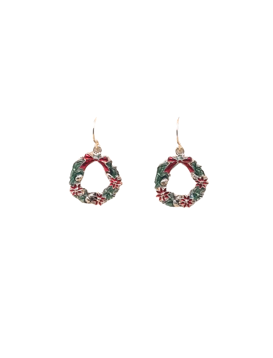European Glass Christmas ornament of a Small Wreaths with Extra Flowers | Earrings