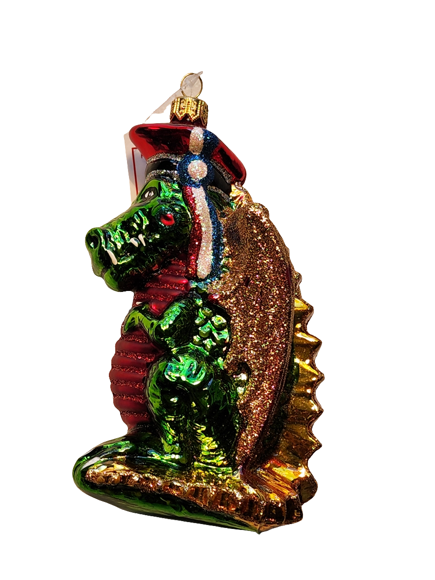 European Glass Christmas ornament of a Graduating Alligator (X)