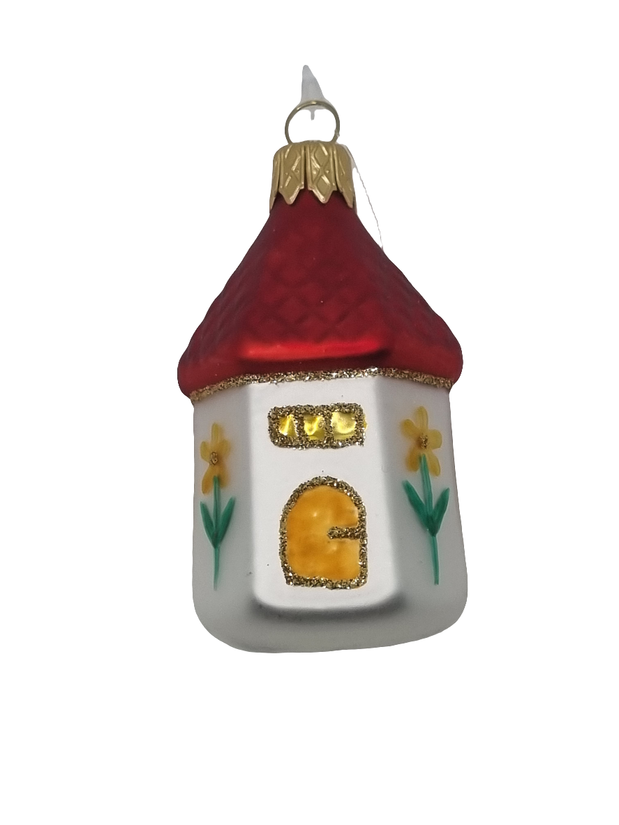European Glass Christmas ornament of a House | Red Roof Hexagonal (I)