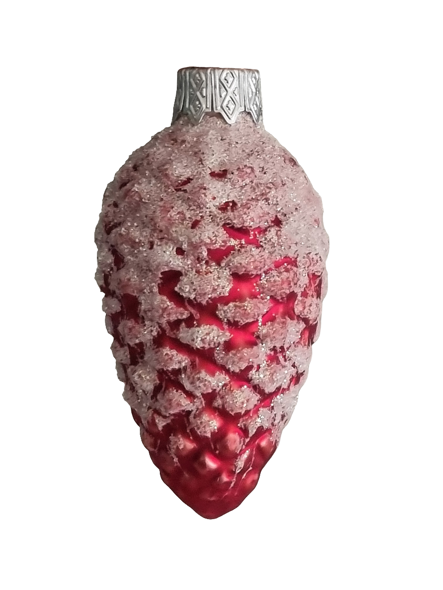 European Glass Christmas ornament of a Pinecone | Colourful with Snow (F)