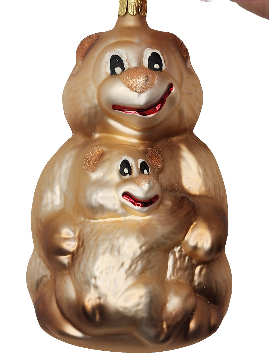 European Glass Christmas ornament of a Bear | Big Bear Hugging Cub (N)
