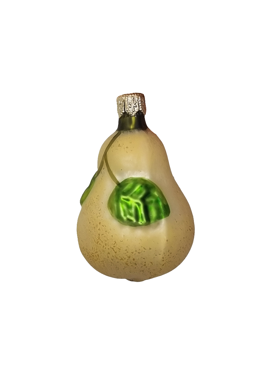 European Glass Christmas ornament of a Pear with Leaves (H)