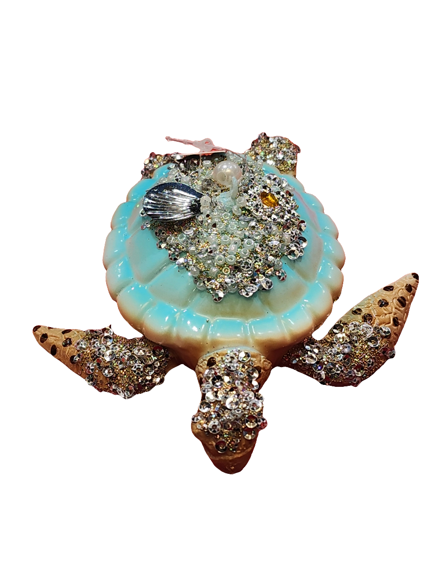 European Glass Christmas ornament of a Sparkly Turtle (S)