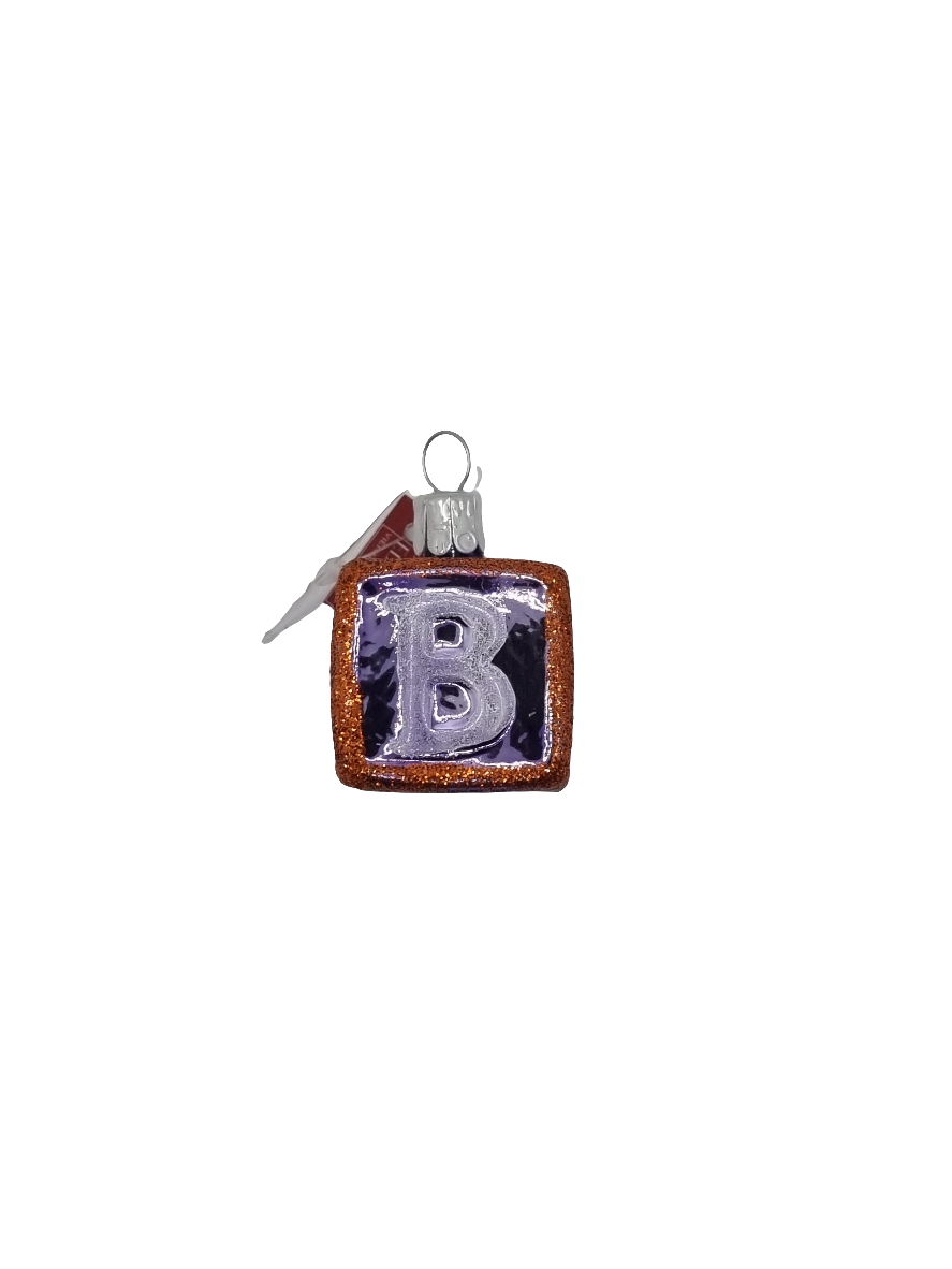 European Glass Christmas ornament of a Letter Block | Square (E)