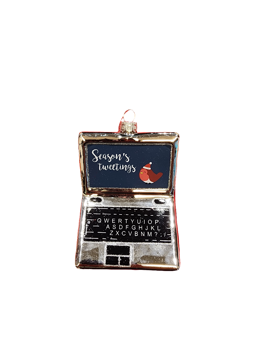 European Glass Christmas ornament of a Laptop | Seasons Tweetings (G)