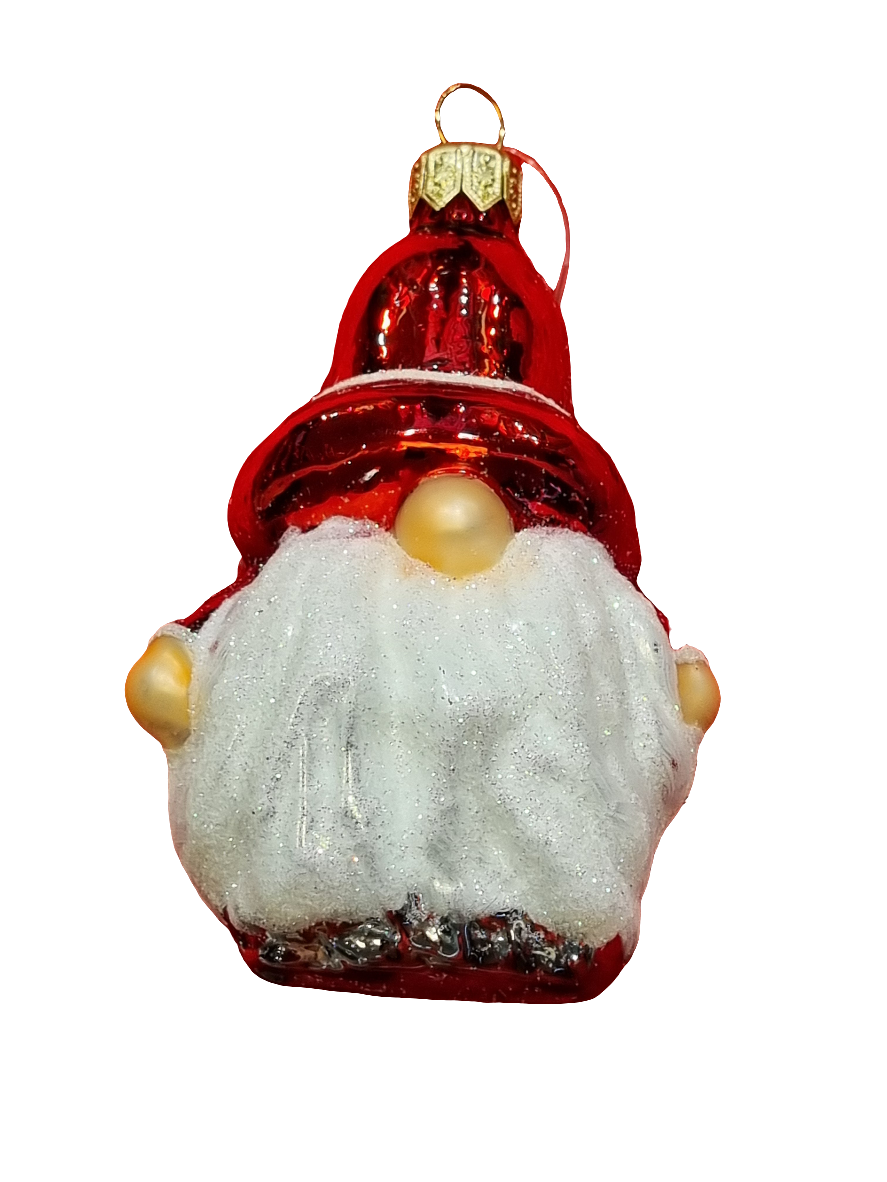 European Glass Christmas ornament of a Gnome | with Big Beard (S)