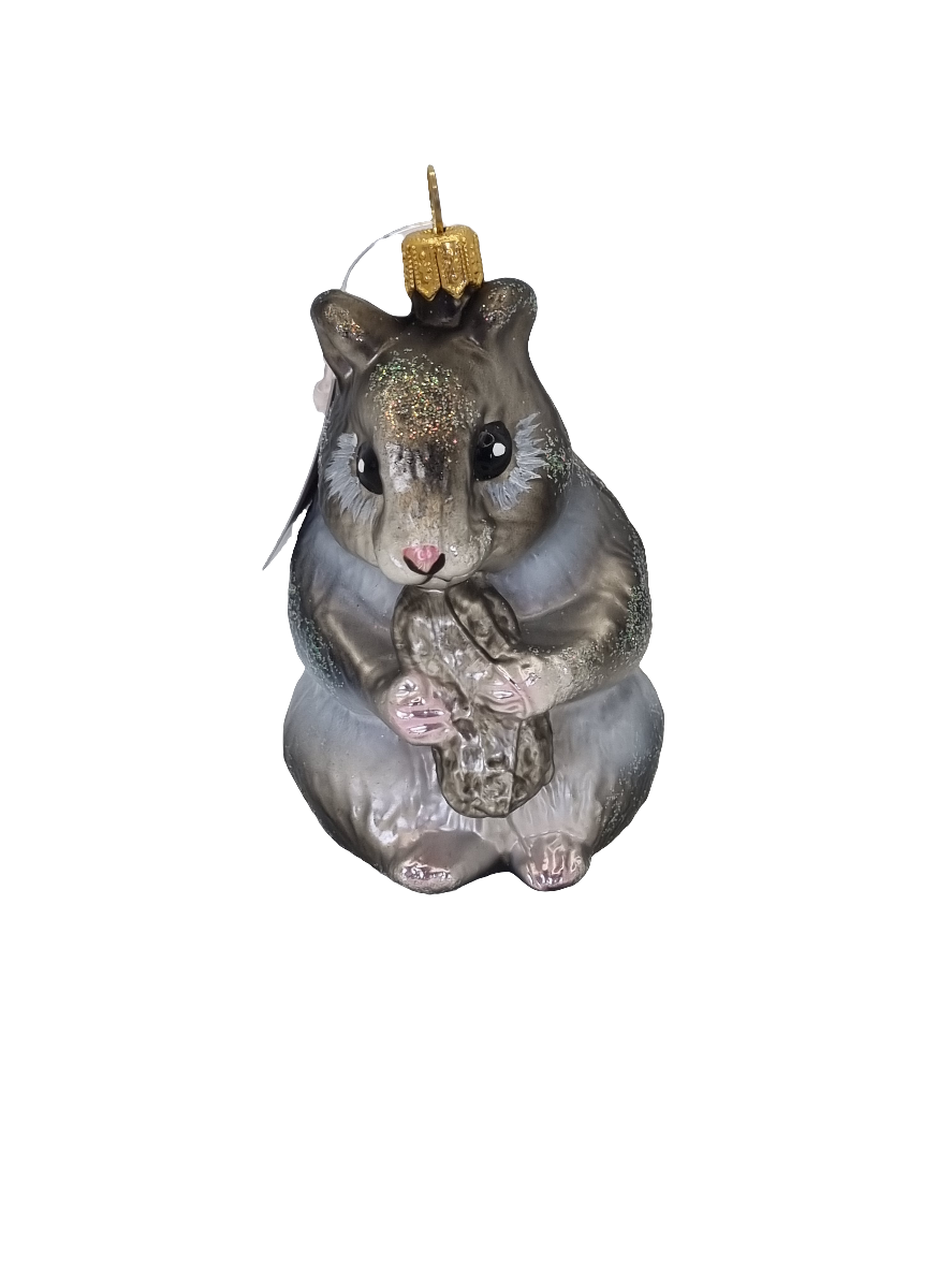 European Glass Christmas ornament of a Squirrel/Chipmunk/Hamster with Nut (R)
