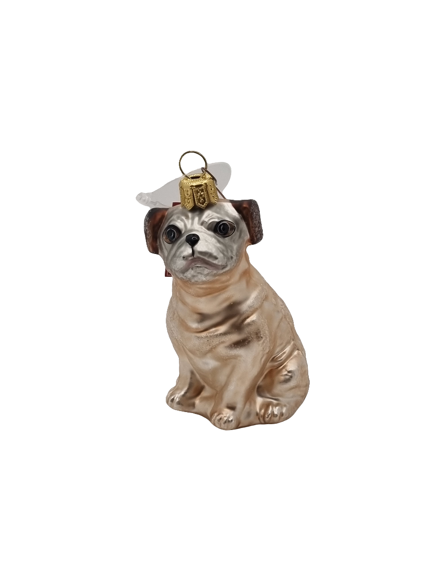 European Glass Christmas ornament of a Dog | Pug (M)