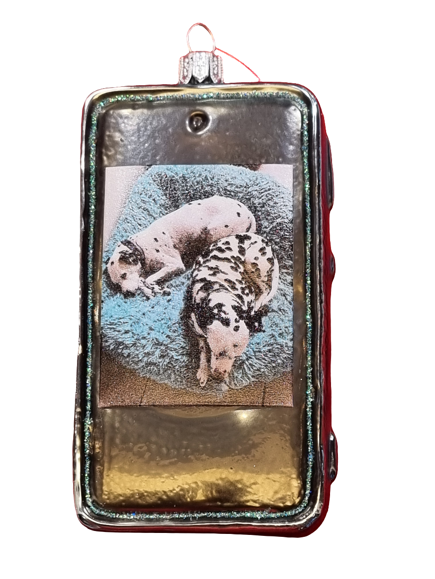 European Glass Christmas ornament of a Phone with Dogs (U)