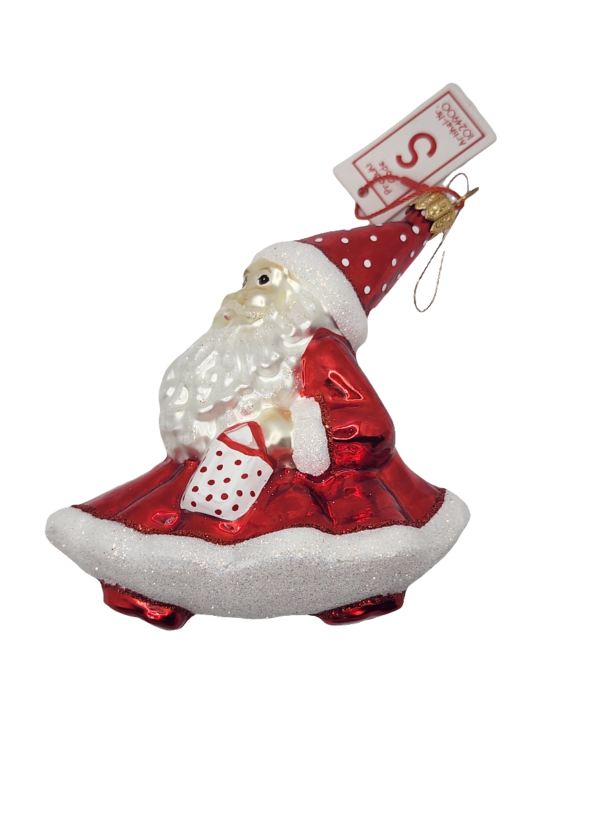 European Glass Christmas ornament of a Santa walking striding lantern candy cane (S)
