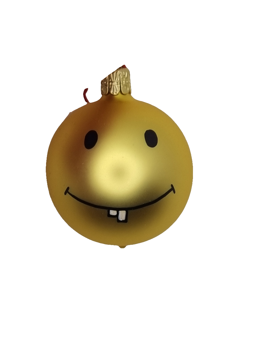 European Glass Christmas ornament of a Bauble | Yellow Happy Face (C)