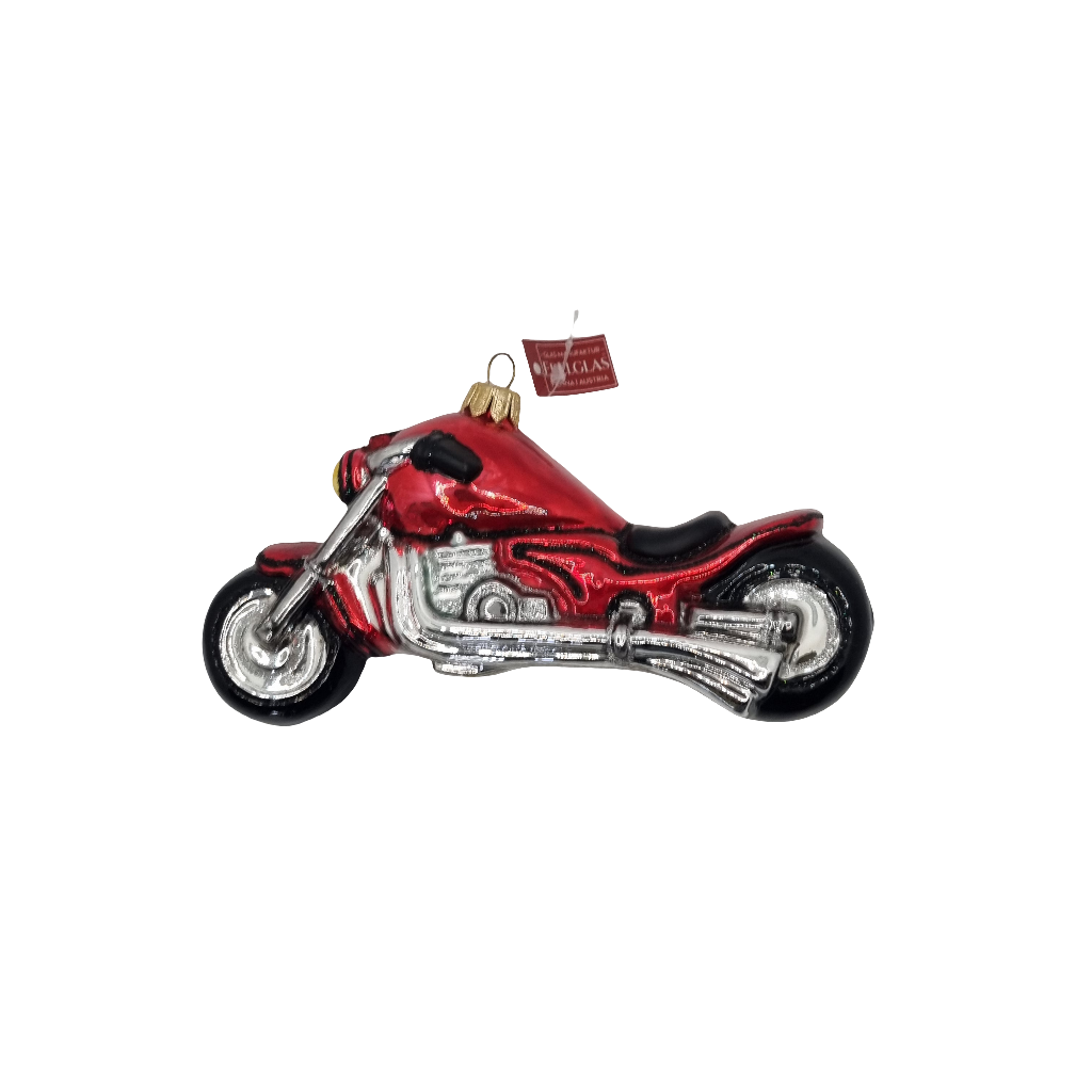 European Glass Christmas ornament of a Motorbike (U)