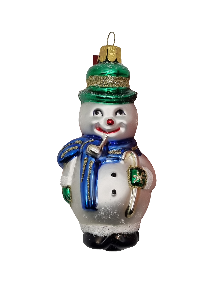 European Glass Christmas ornament of a Snowman Hat Scarf Mittens (I)