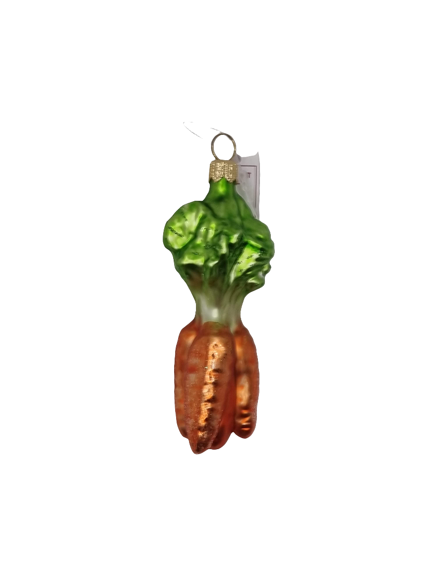 European Glass Christmas ornament of a Carrots bunch small green top (I)