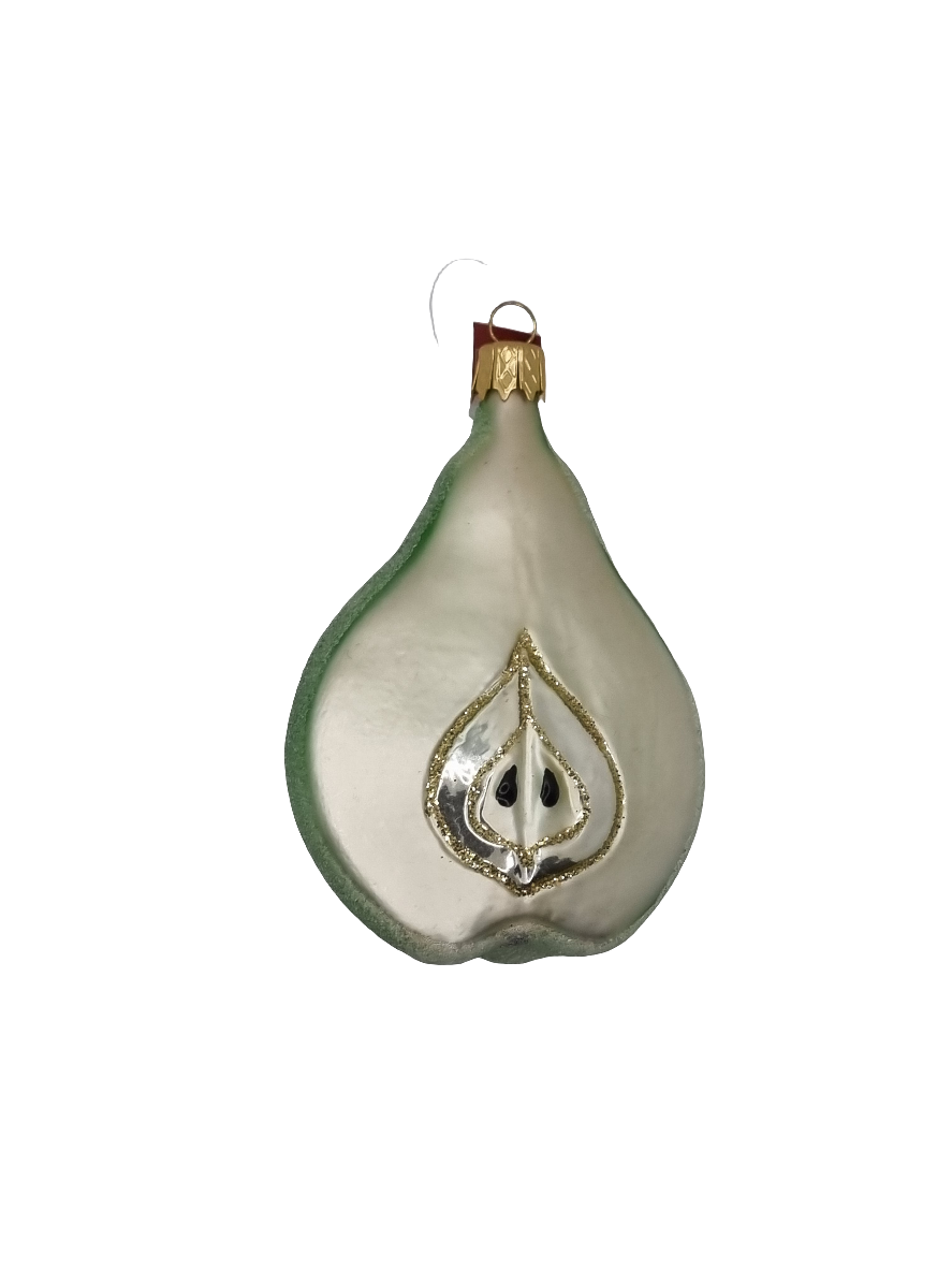 European Glass Christmas ornament of a Pear half frosted (G)