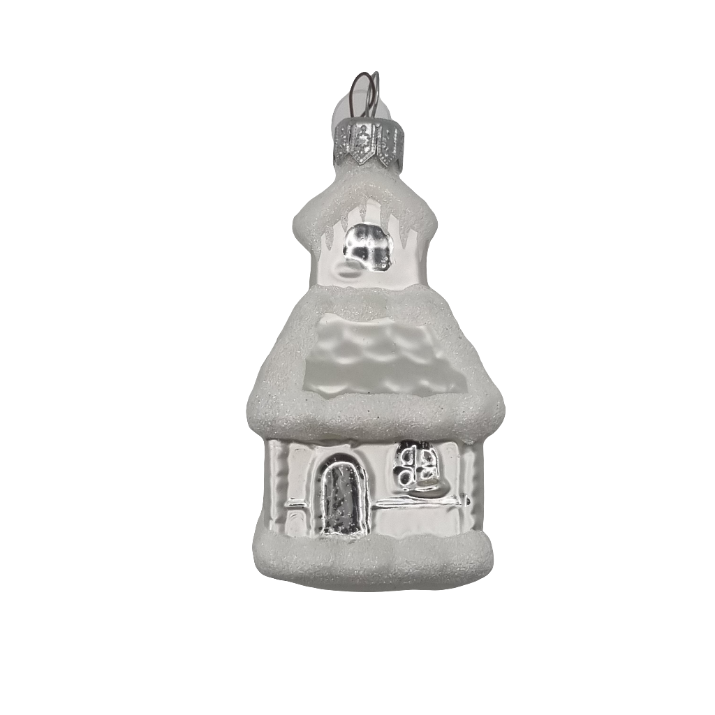 European Glass Christmas ornament of a House Square Tall Frosted (G)