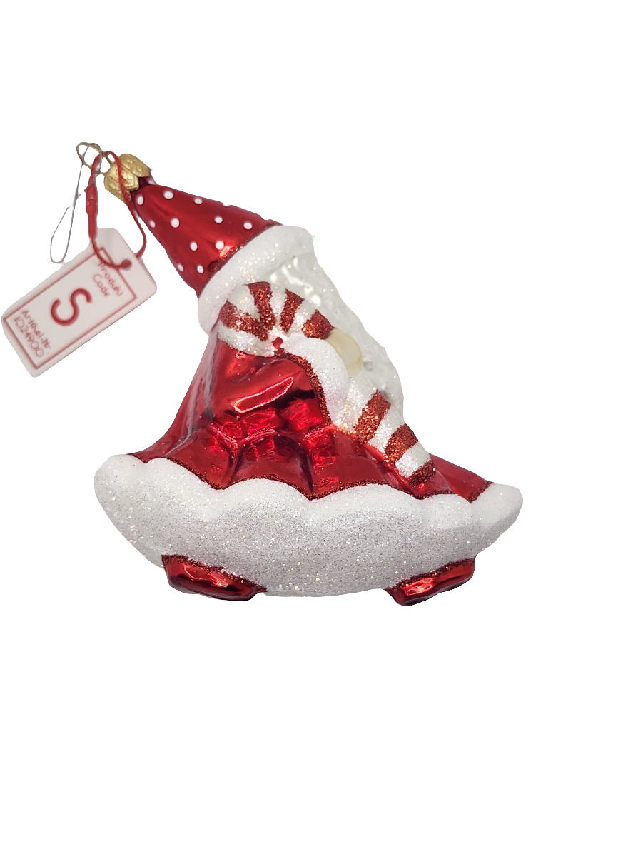 European Glass Christmas ornament of a Santa walking striding lantern candy cane (S)