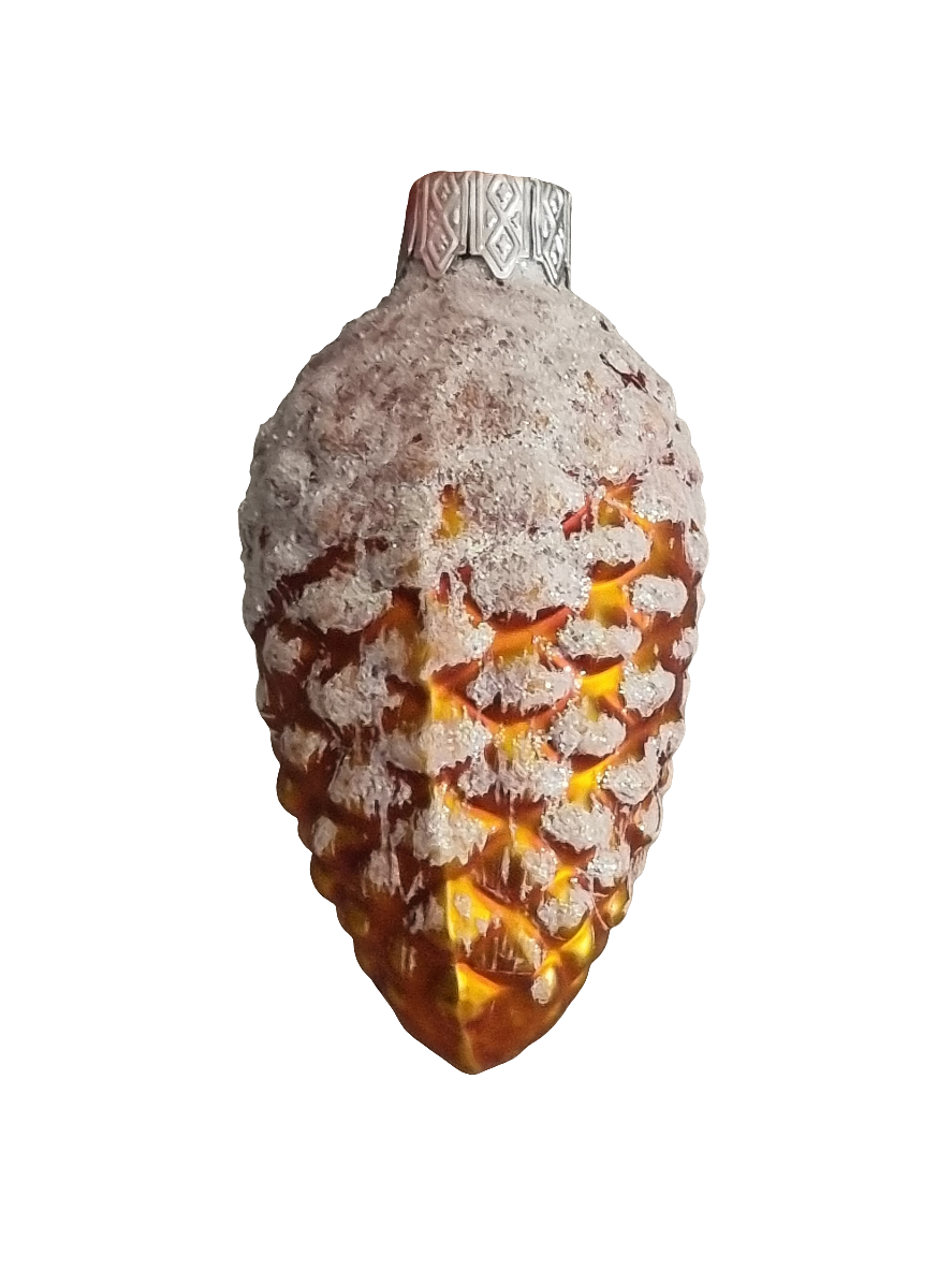 European Glass Christmas ornament of a Pinecone | Colourful with Snow (F)