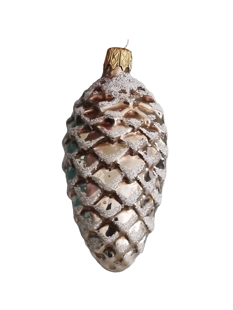 European Glass Christmas ornament of a Pinecone | Colourful with Snow (F)