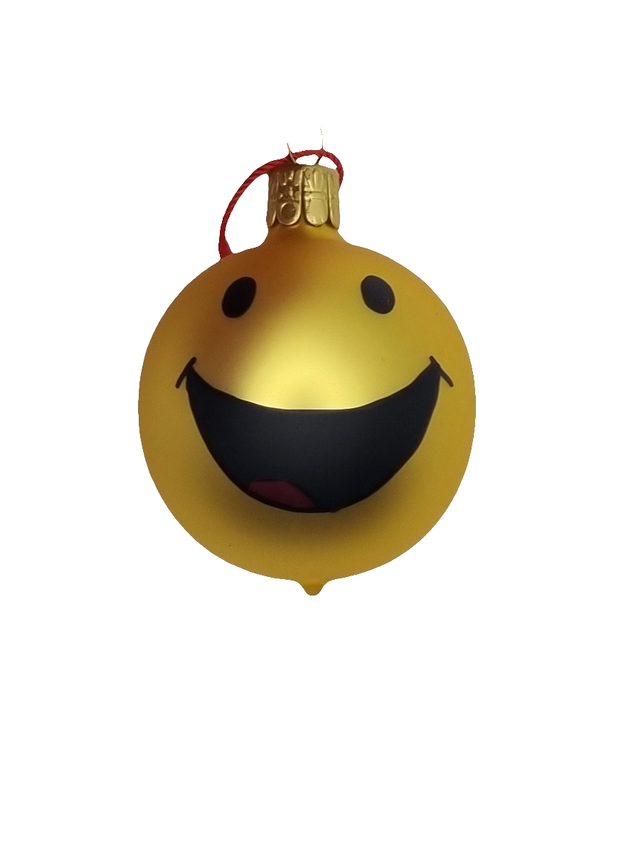European Glass Christmas ornament of a Bauble | Yellow Happy Face (C)
