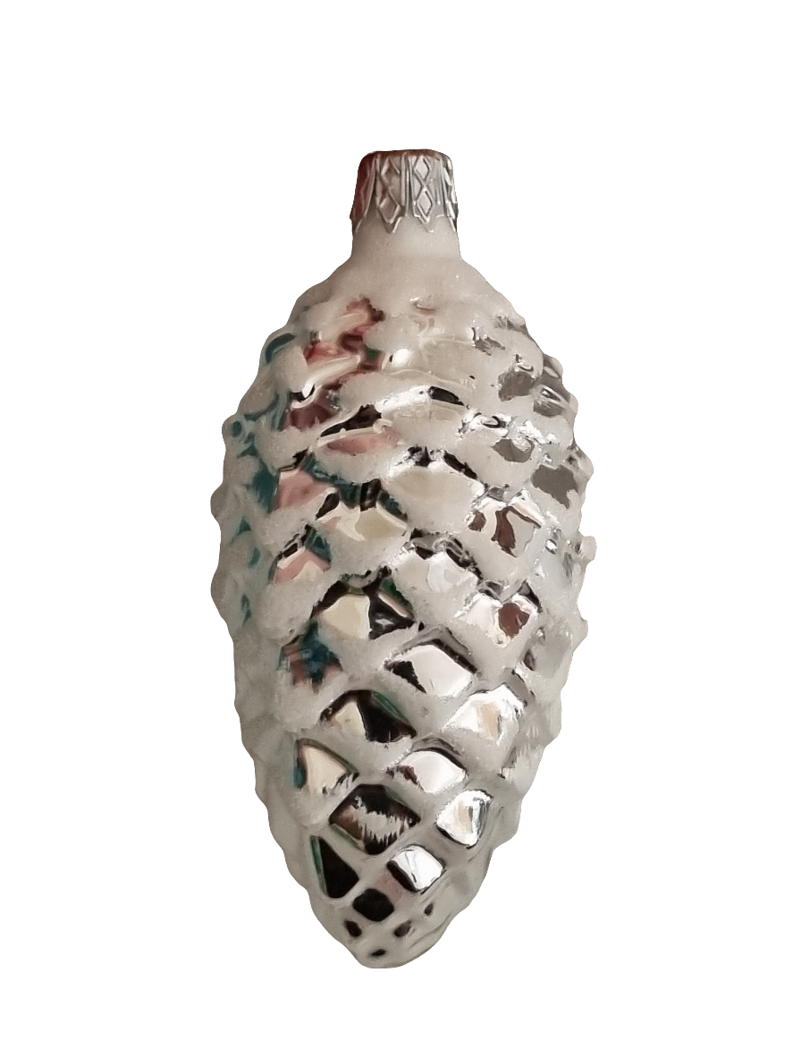 European Glass Christmas ornament of a Pinecone | Colourful with Snow (F)