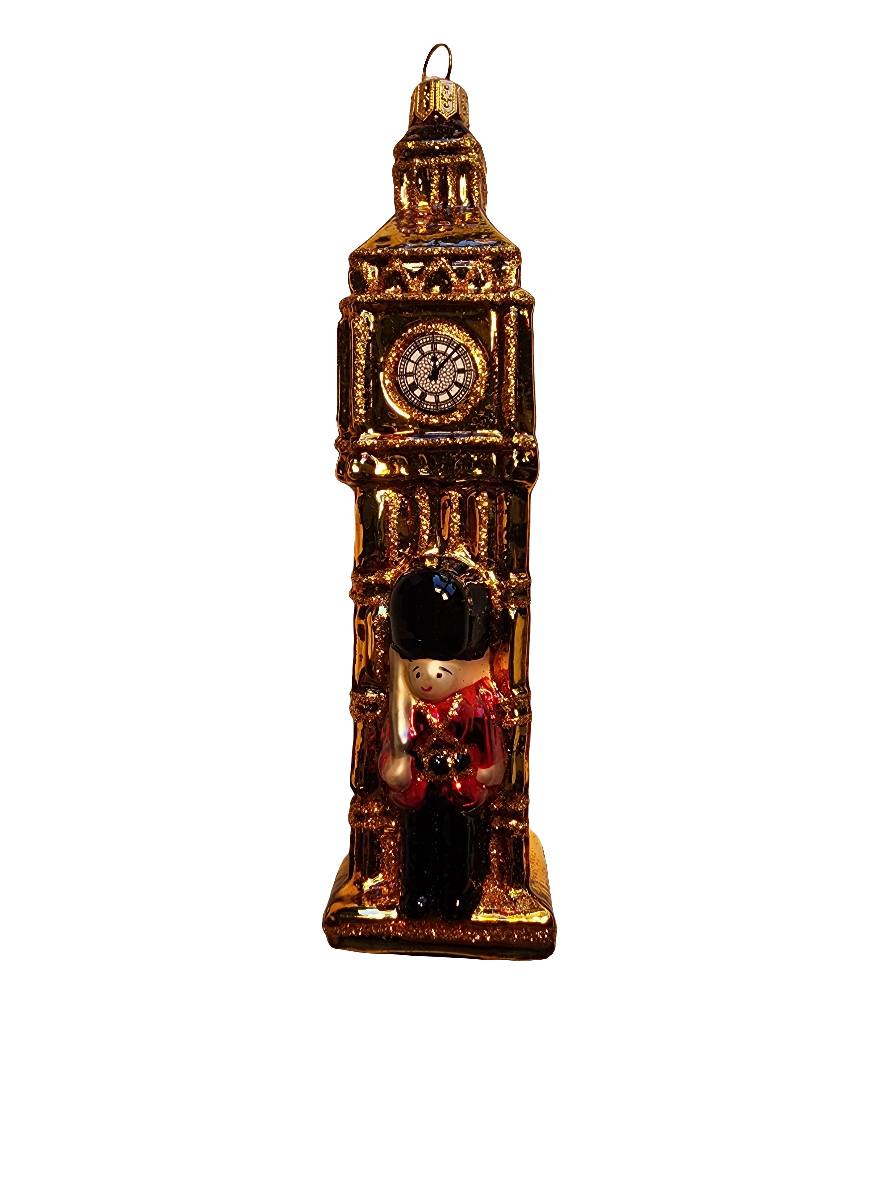 European Glass Christmas ornament of a Big Ben with Guard (W)