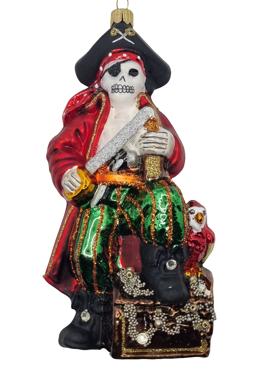 European Glass Christmas ornament of a Skeleton Pirate (V)