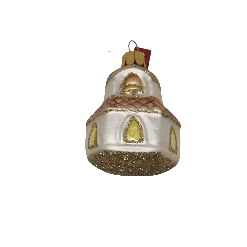 European Glass Christmas ornament of a House | Hexagonal Silent Night Chapel (D)