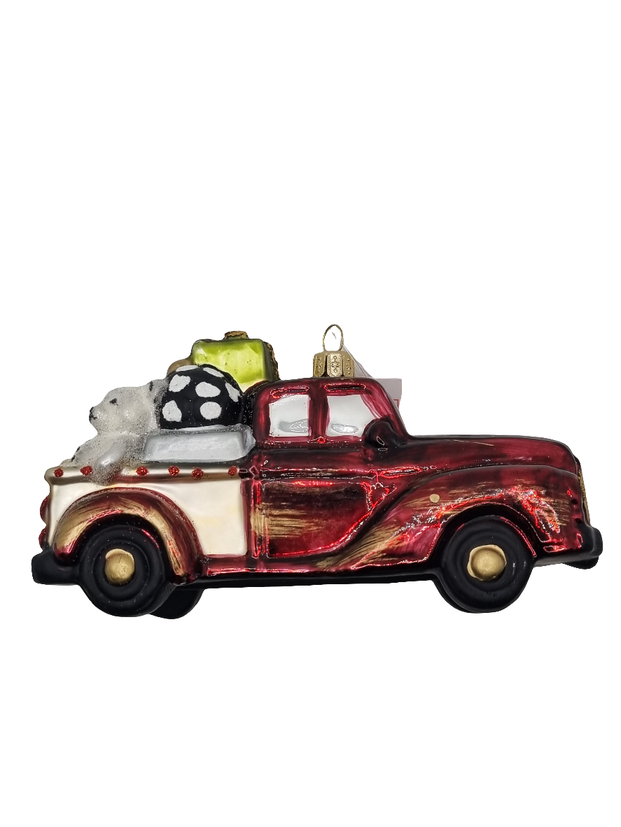 European Glass Christmas ornament of a Ute with Presents (V)