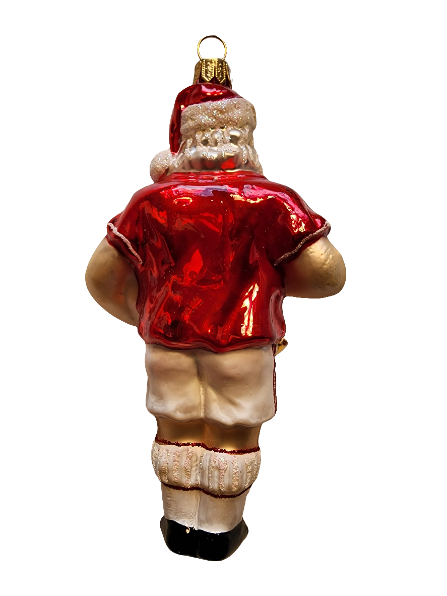 European Glass Christmas ornament of a Santa Soccer/Football Player (V)