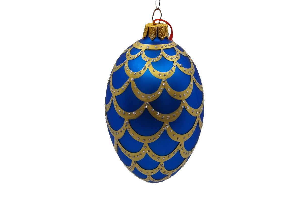 European Glass Christmas ornament of a Glass Eggs | Blue Faberge Style Easter Eggs (R)