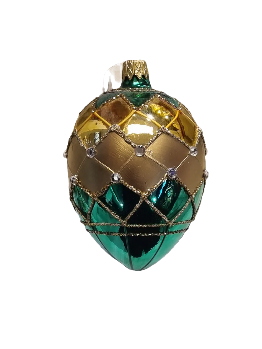 European Glass Christmas ornament of a Green Glass Eggs | Faberge Style (P)