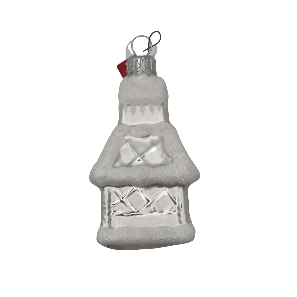 European Glass Christmas ornament of a House Square Tall Frosted (G)
