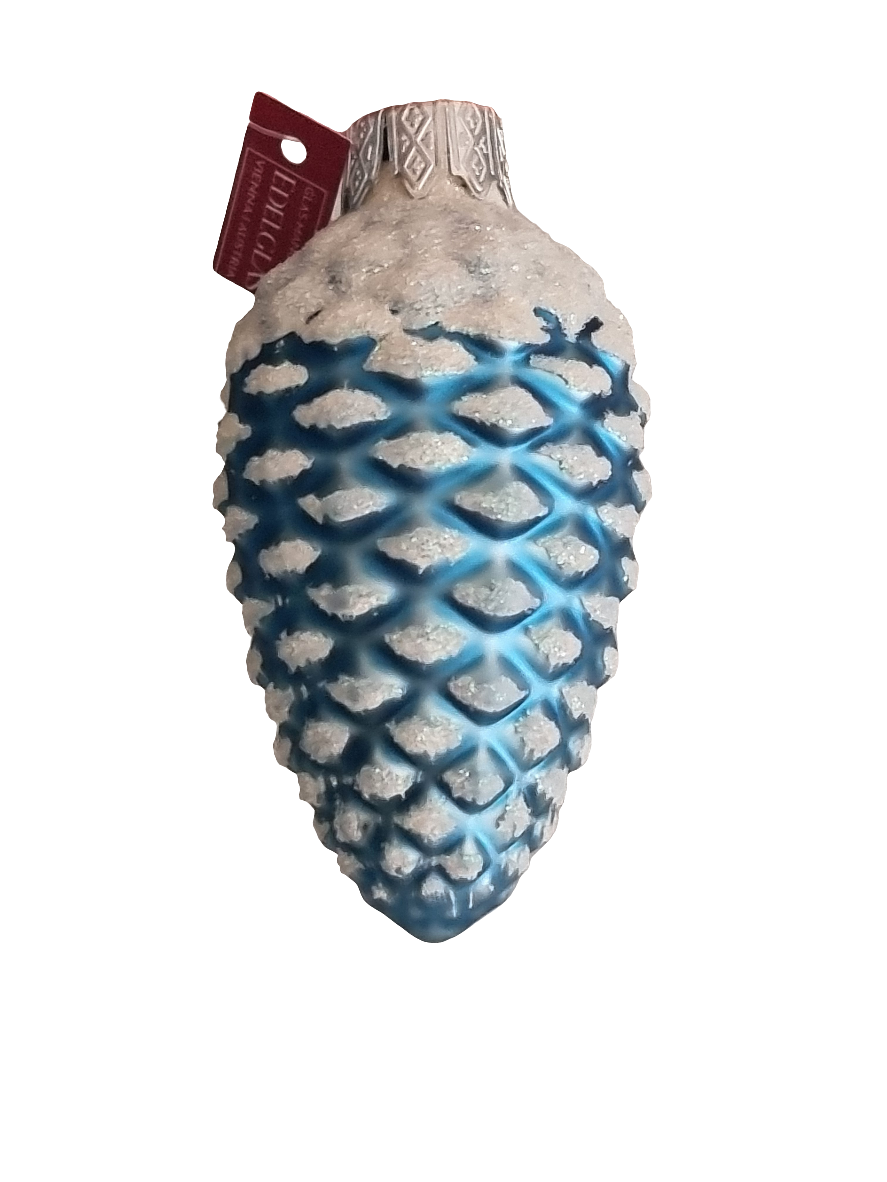 European Glass Christmas ornament of a Pinecone | Colourful with Snow (F)
