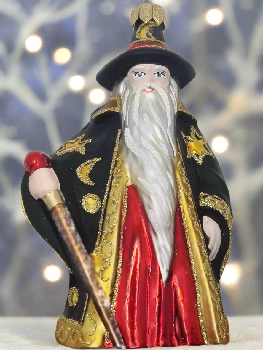European Glass Christmas ornament of a Master Wizard with Staff (V)