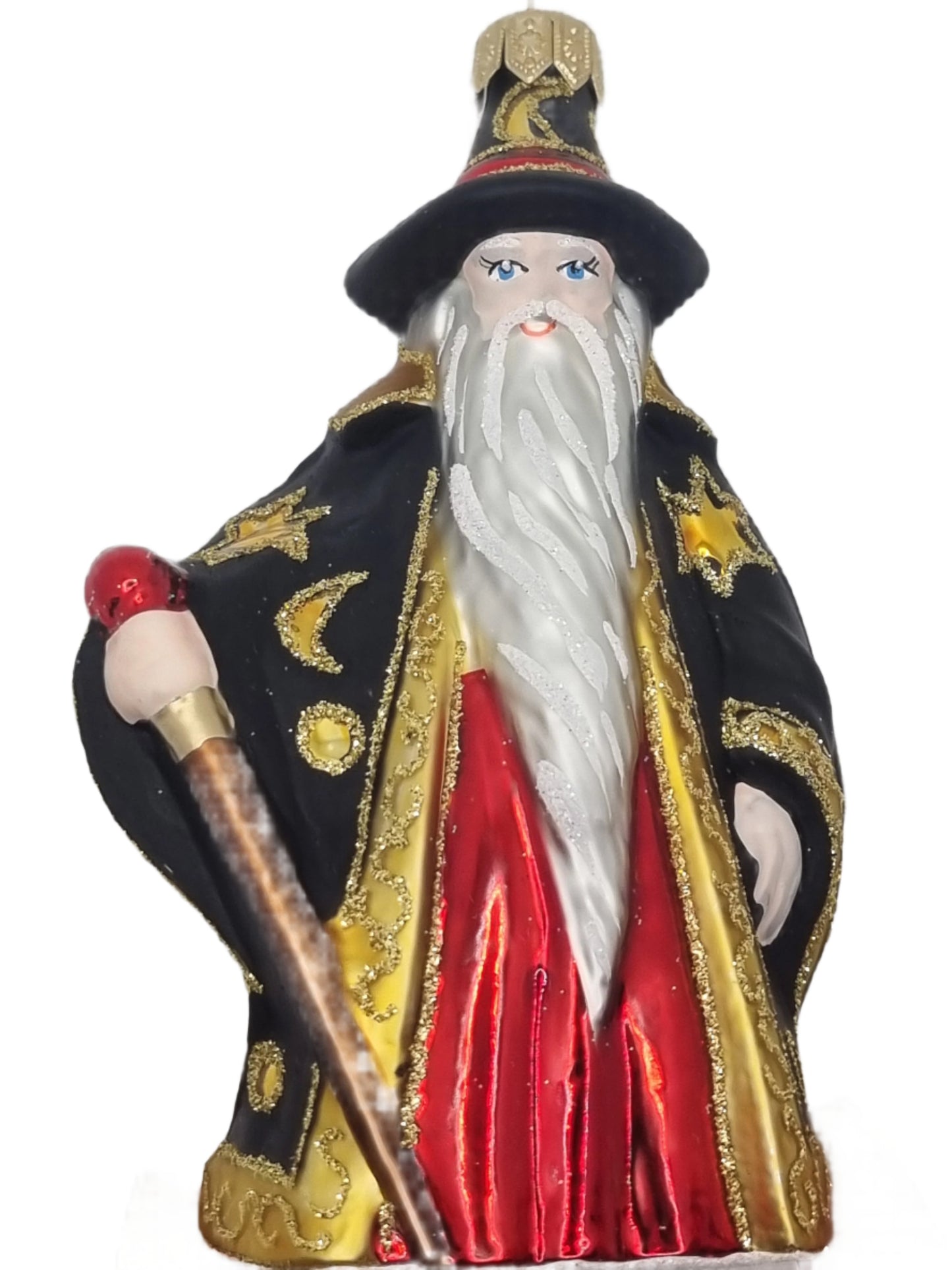 European Glass Christmas ornament of a Master Wizard with Staff (V)