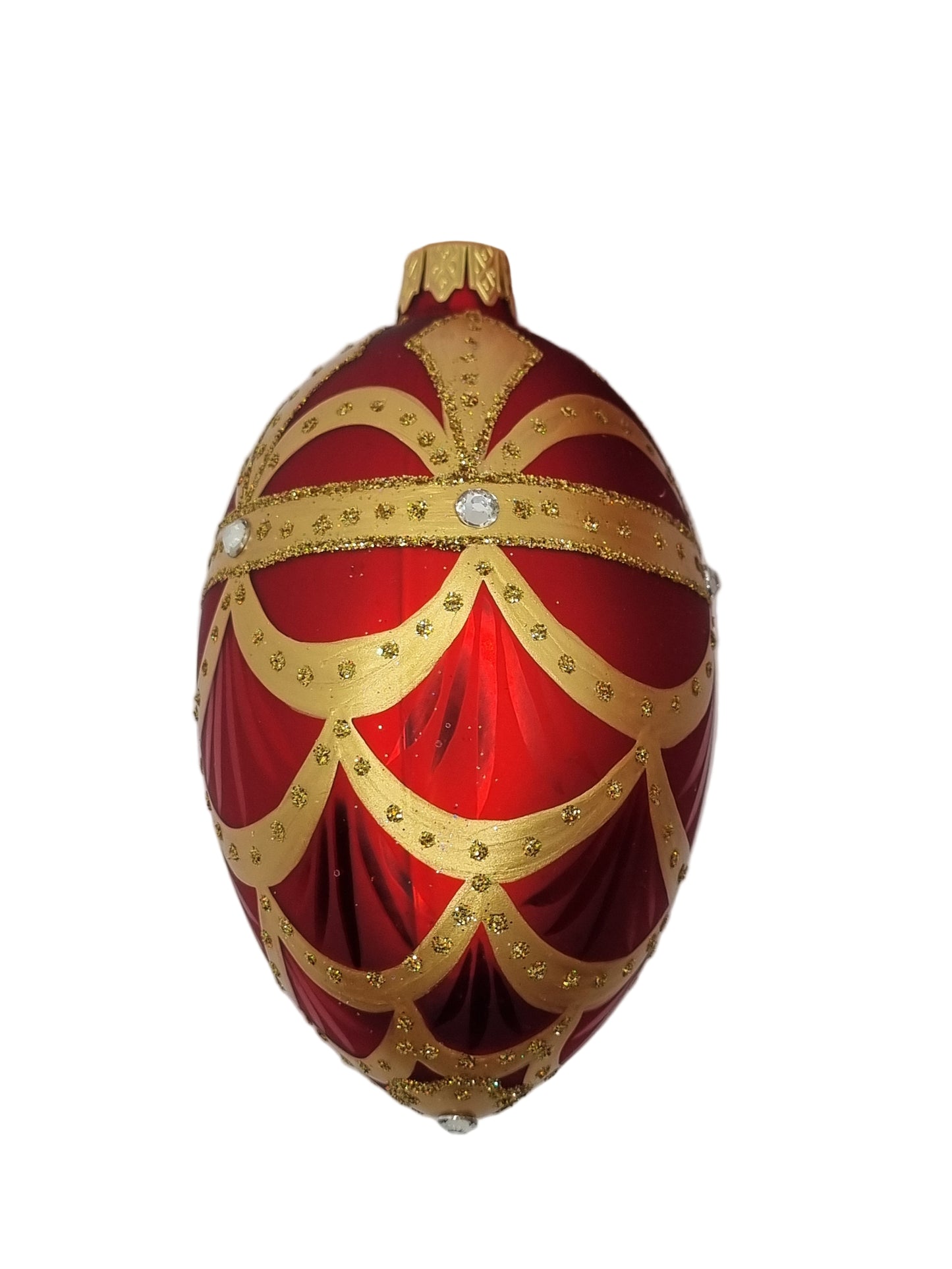 European Glass Christmas ornament of a Glass Eggs | Red Faberge Style Easter Eggs (R)