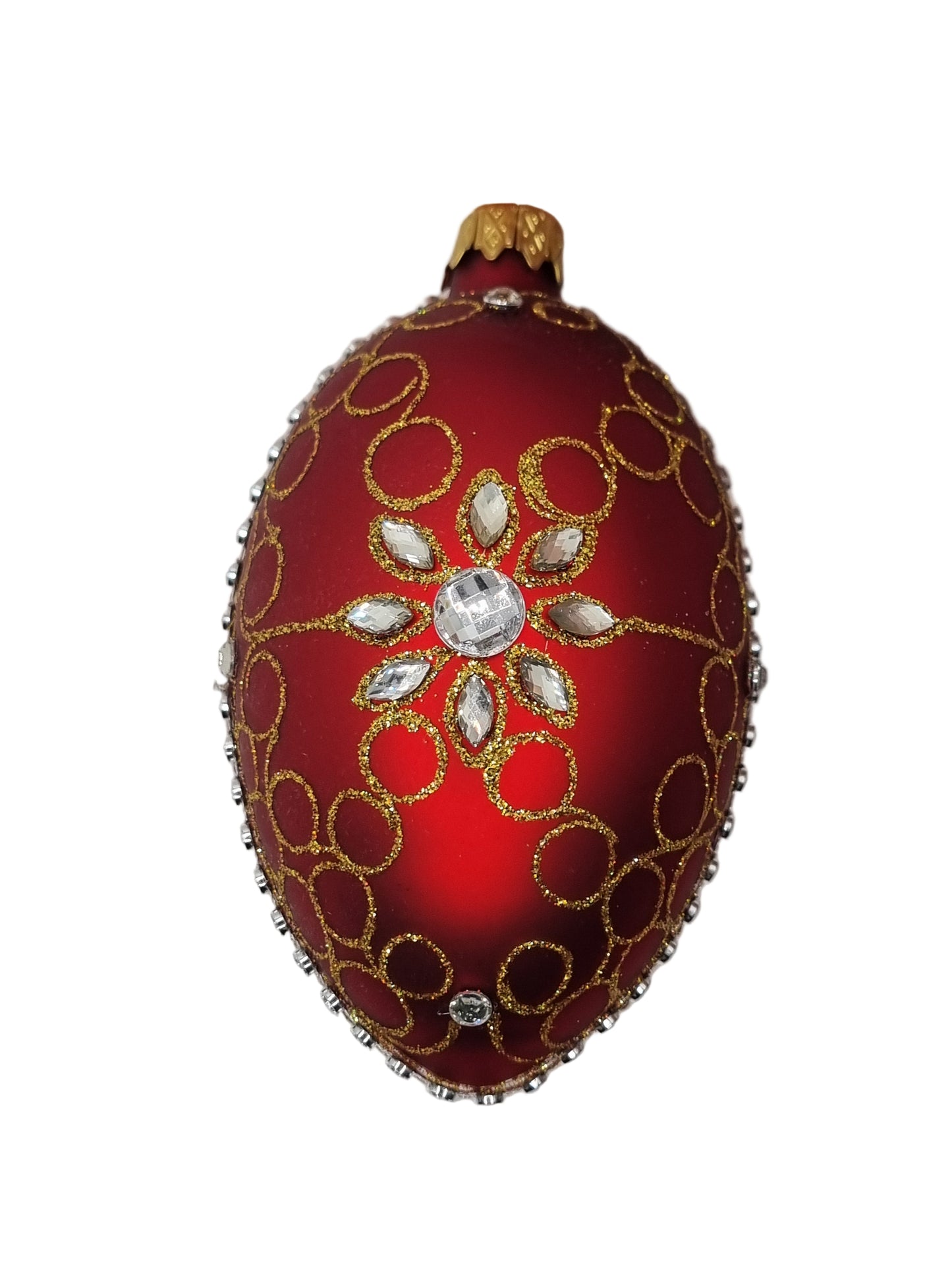 European Glass Christmas ornament of a Glass Eggs | Red Faberge Style Easter Eggs (R)