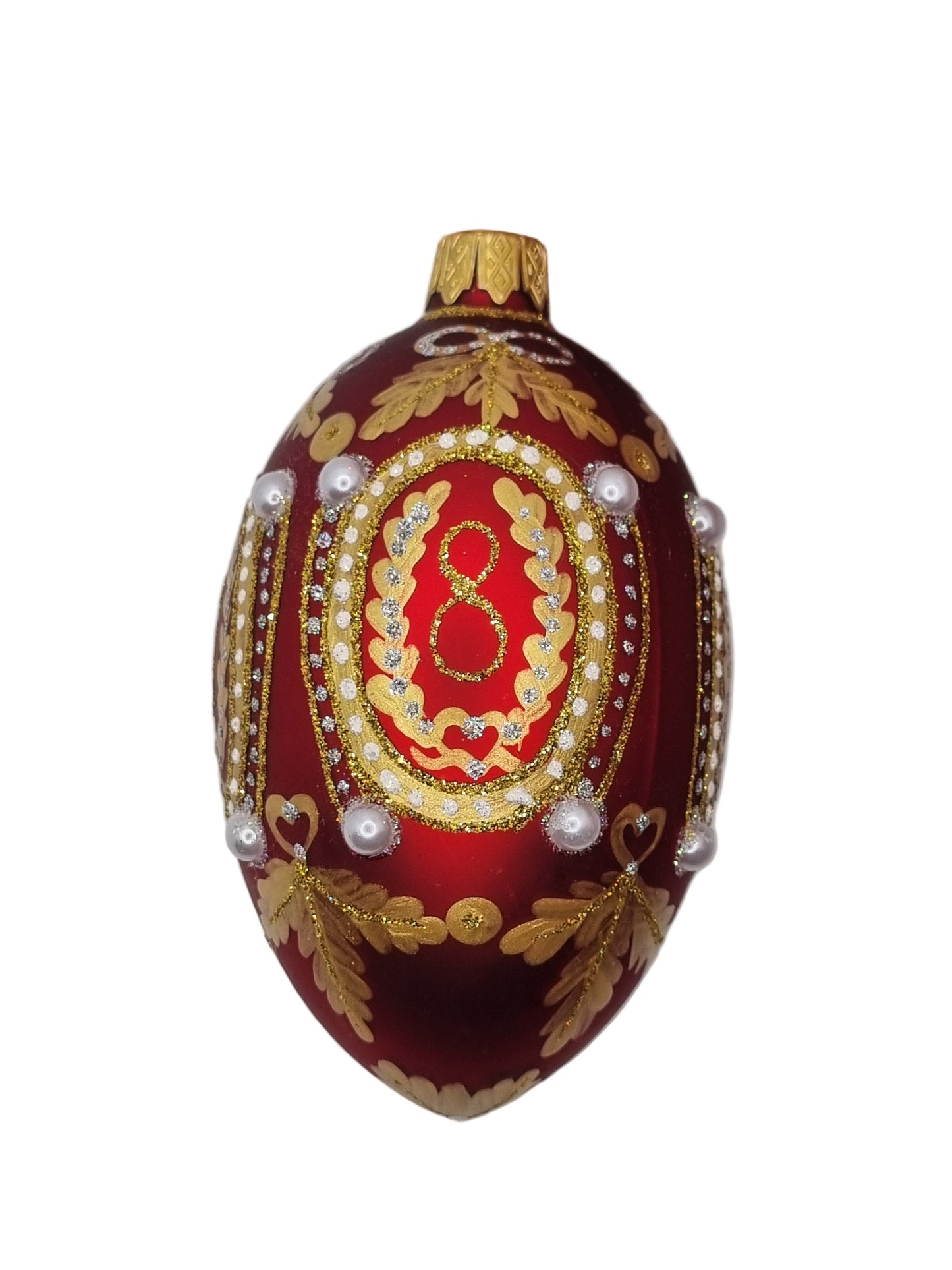 European Glass Christmas ornament of a Glass Eggs | Red Faberge Style Easter Eggs (R)