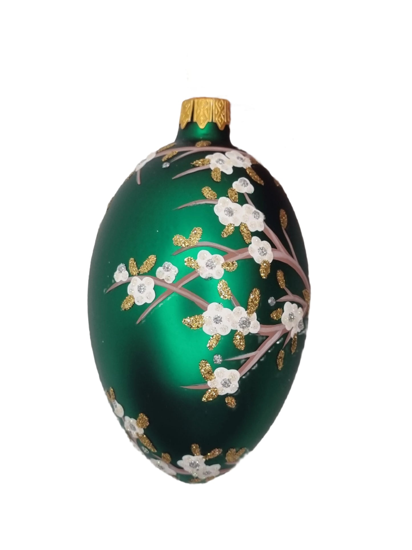 European Glass Christmas ornament of a Glass Eggs | Green Faberge Style Easter Eggs (R)
