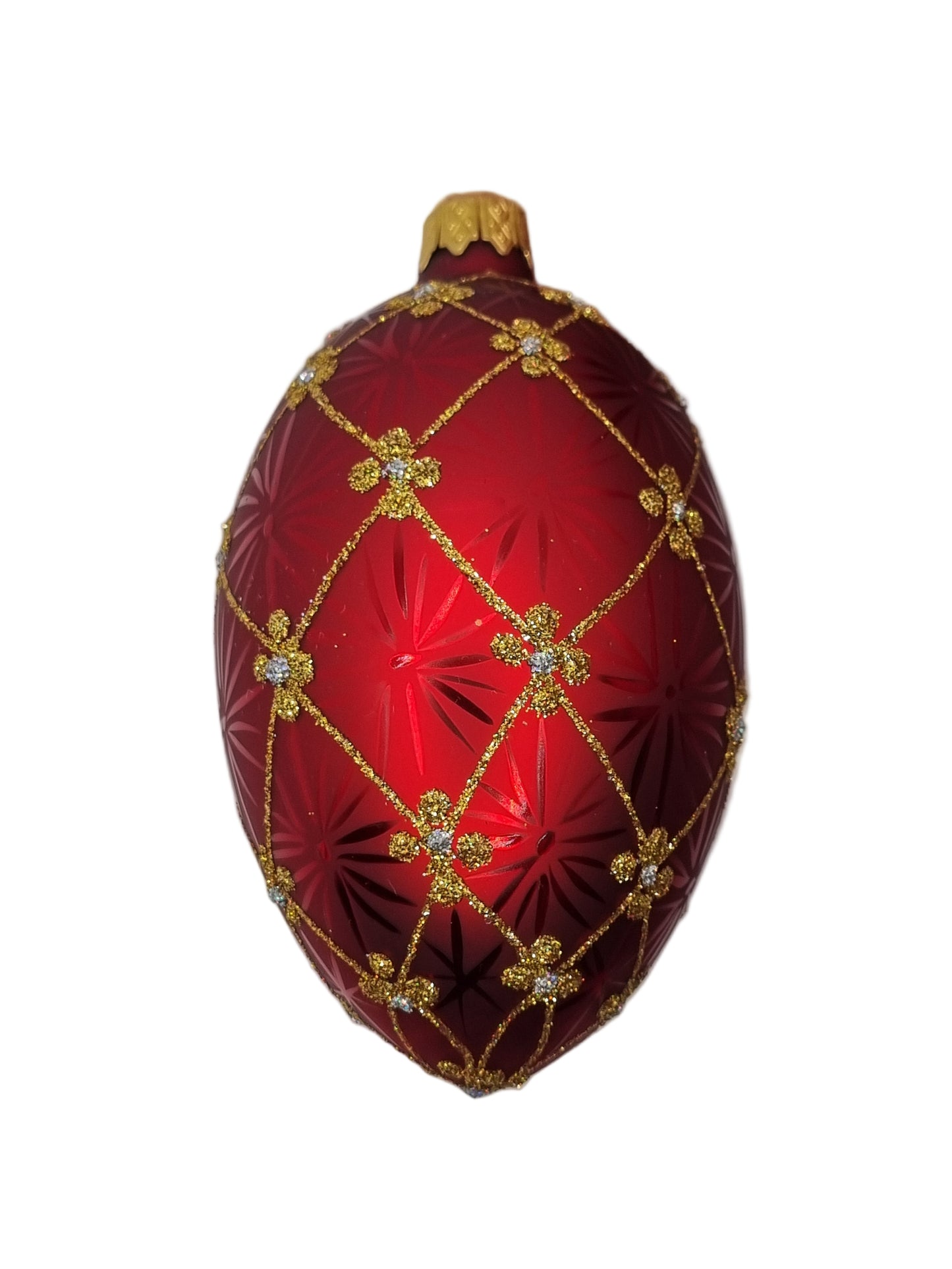 European Glass Christmas ornament of a Glass Eggs | Red Faberge Style Easter Eggs (R)
