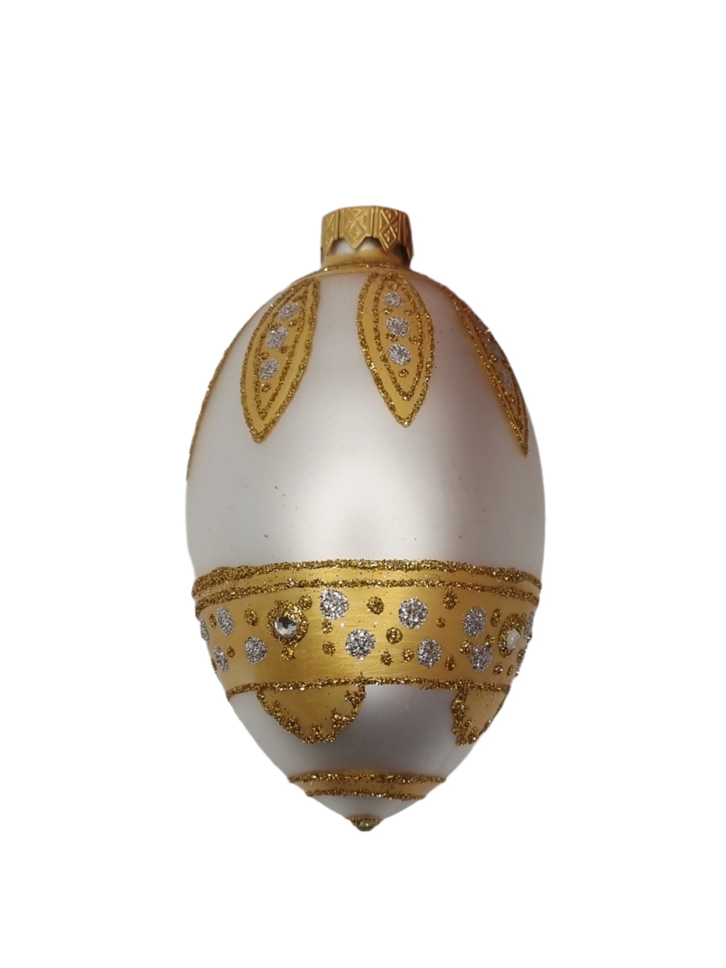 European Glass Christmas ornament of a Glass Eggs | White Faberge Style Easter Eggs (R)