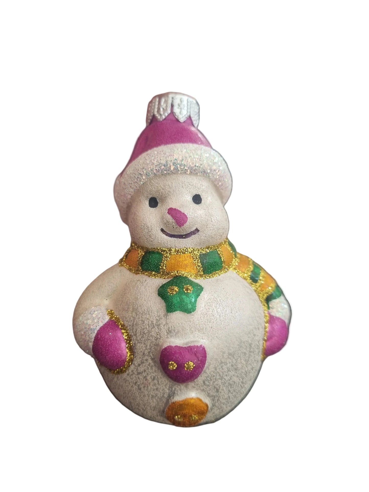Decorative snowman ornament with colorful decorations