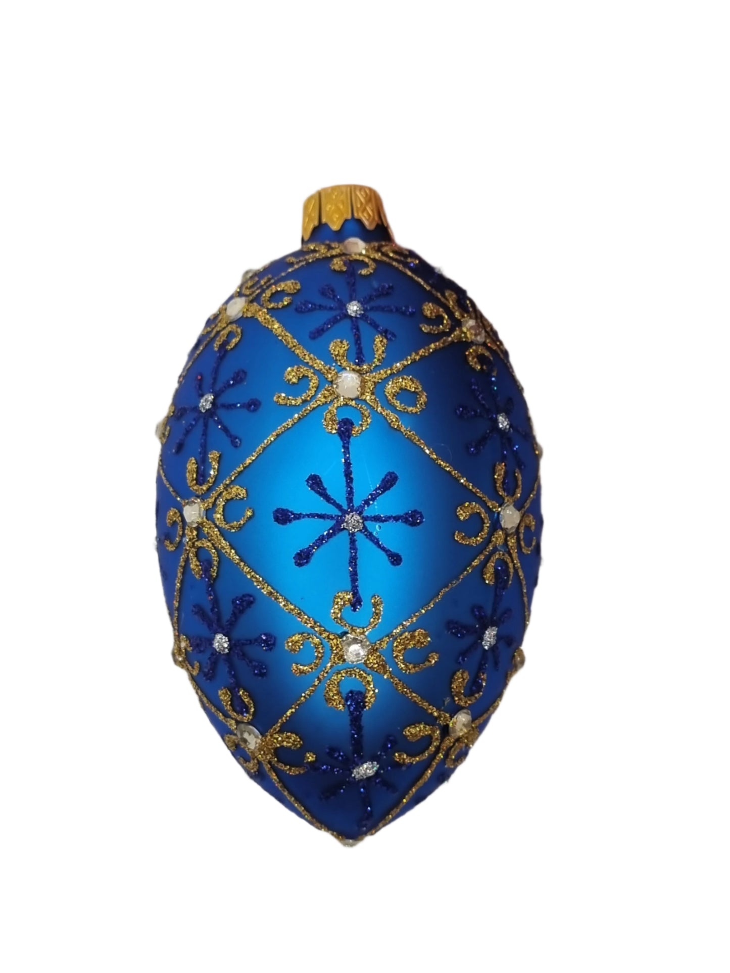 European Glass Christmas ornament of a Glass Eggs | Blue Faberge Style Easter Eggs (R)