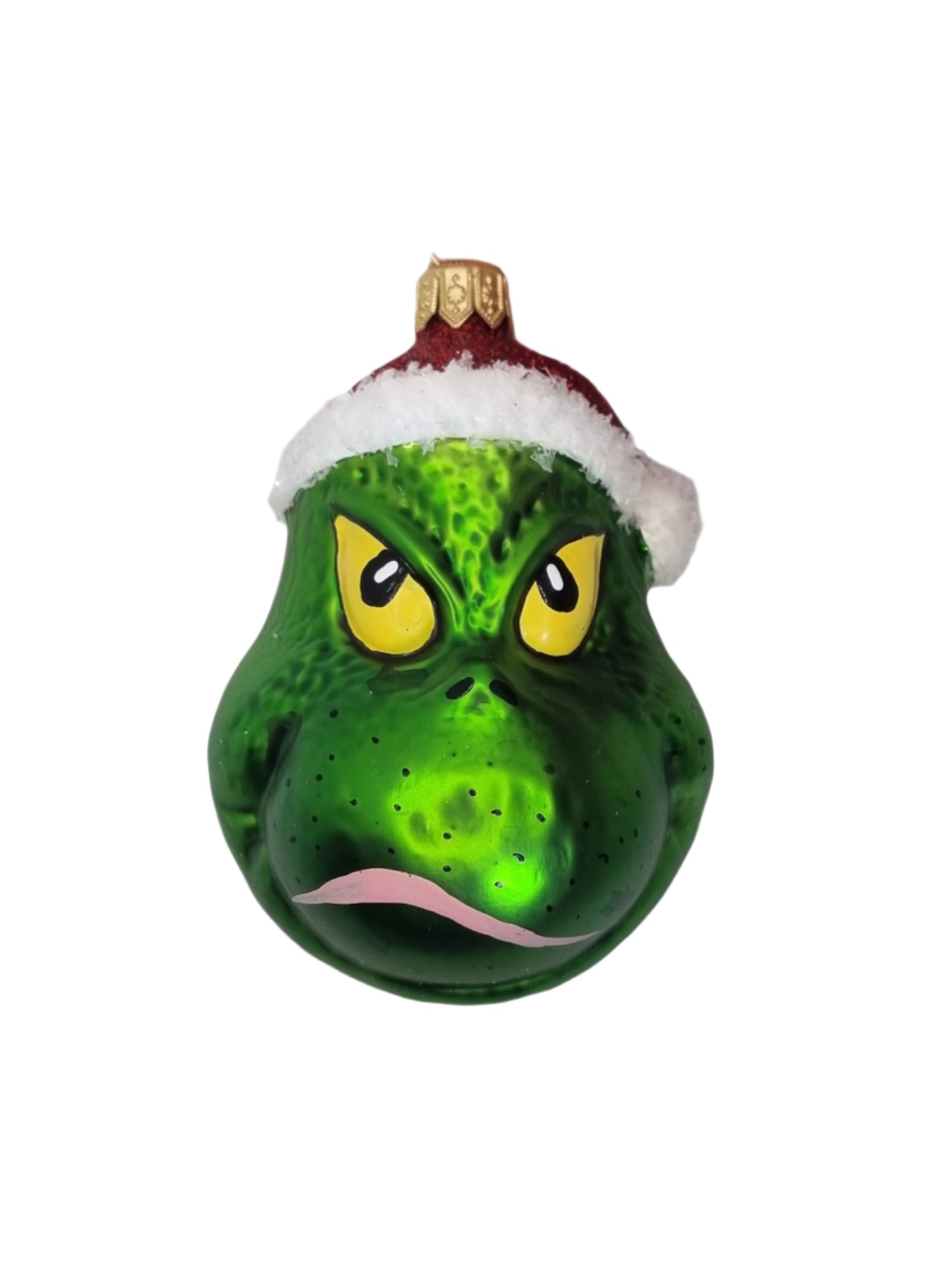 European Glass Christmas ornament of a Grinch Head Bauble (P)