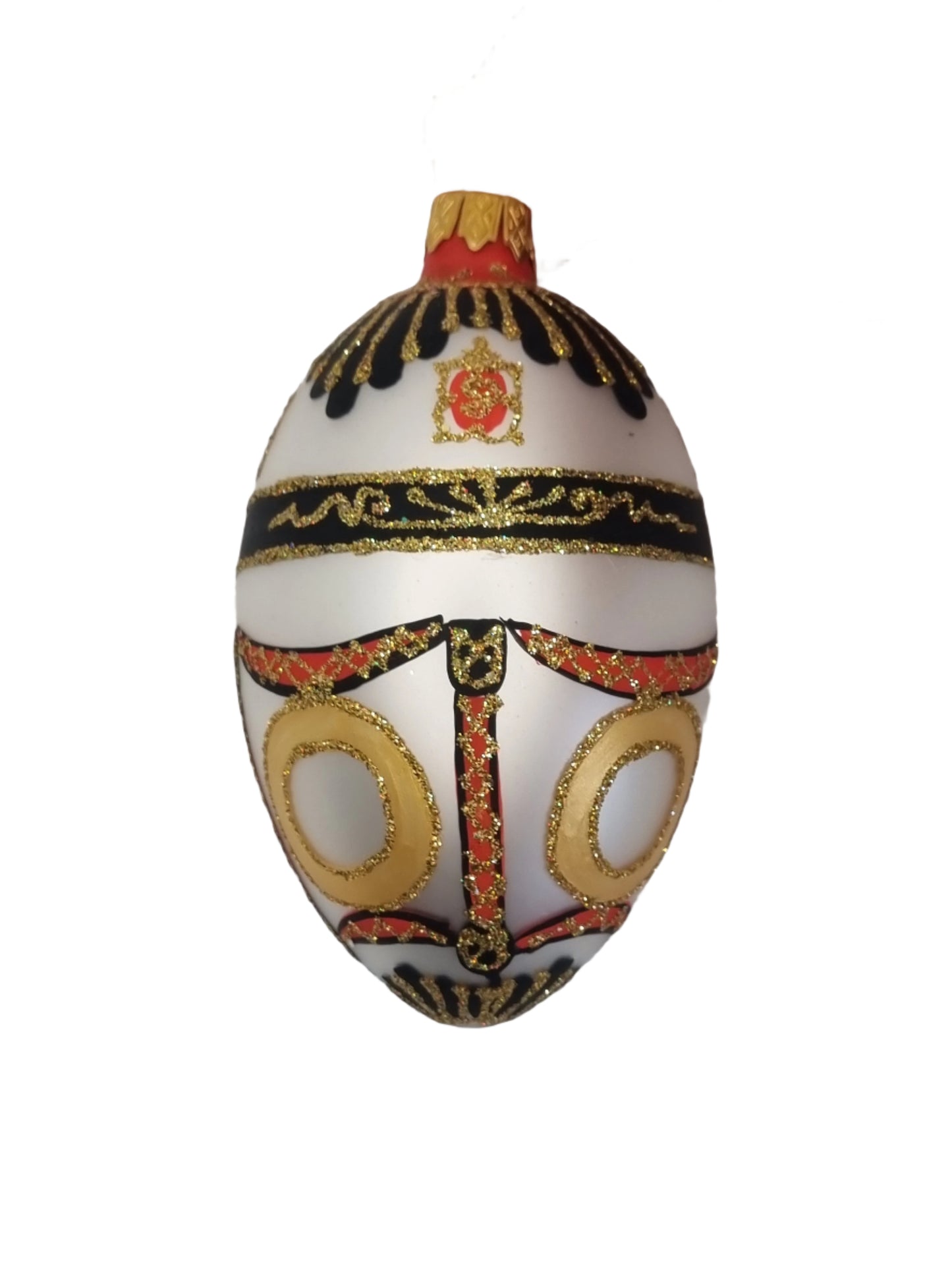 European Glass Christmas ornament of a Glass Eggs | White Faberge Style Easter Eggs (R)