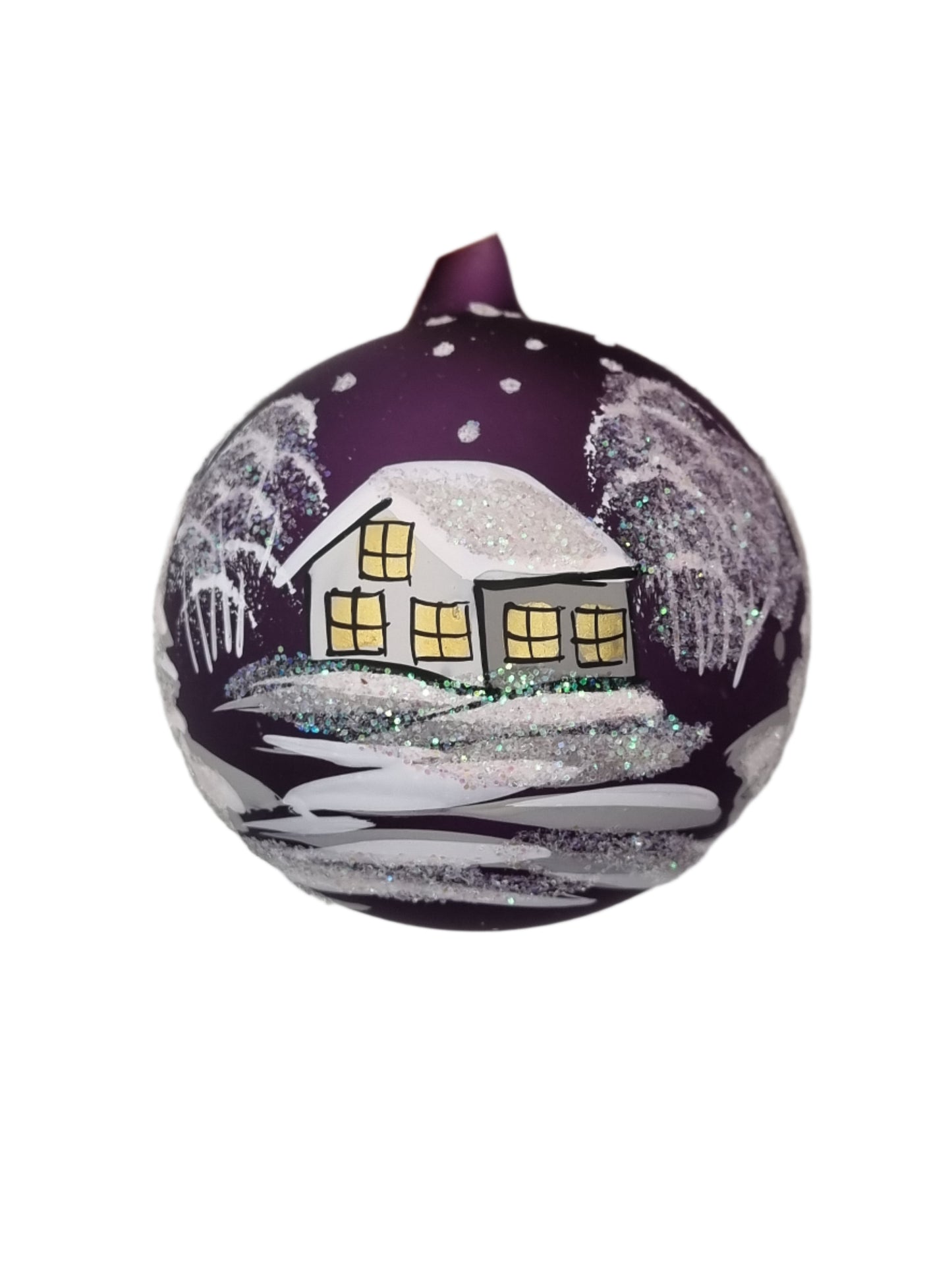 European Glass Christmas ornament of a Bauble | Colourful with a Frosted House & Glass Hook (K)